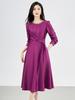French Chic Luxury Diamond-Adorned Waist-Slimming Imitation Silk Wool Dress