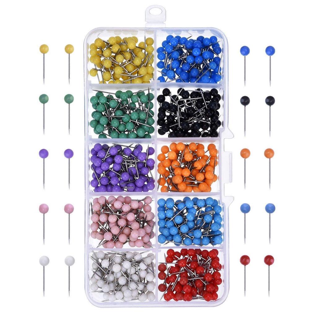 Ten Colors 500 Pcs Plastic Ball Head Pins - Large, Colored Push Pins for Maps