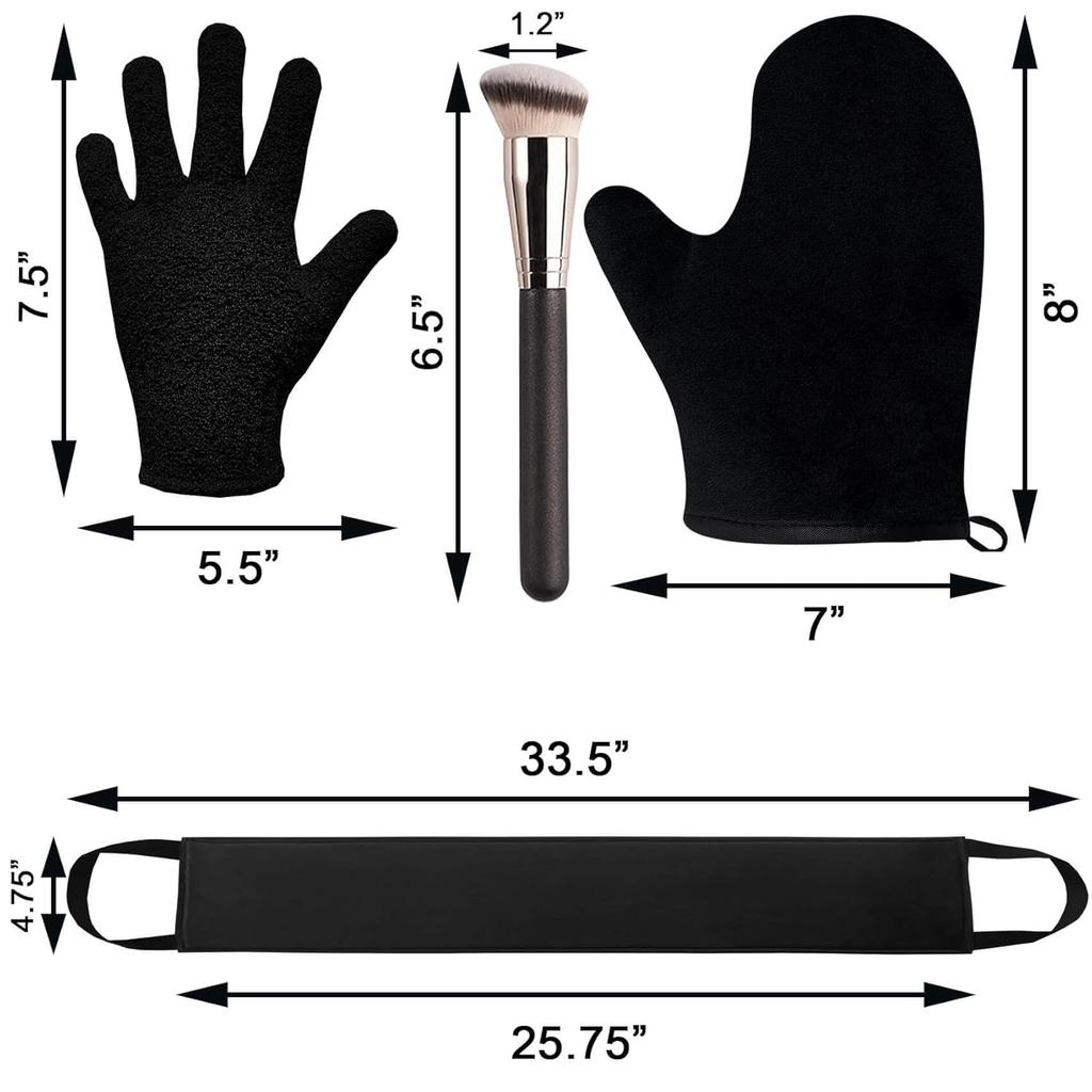 Self Tanning Mitt Kit, Velvety Soft Tanner Mitt, Back Tanning Applicator, Exfoliating Glove, Angled Face Tanner Brush for Sunless Tanning Oil Lotion