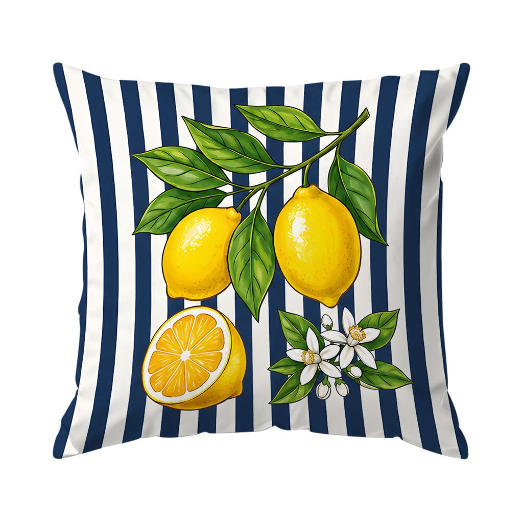 4pcs Navy Lemon Stripe Pattern Cushions Pillowcase Polyester Cushion Cover Throw Pillow Pillowcover Home Car Sofa Decor