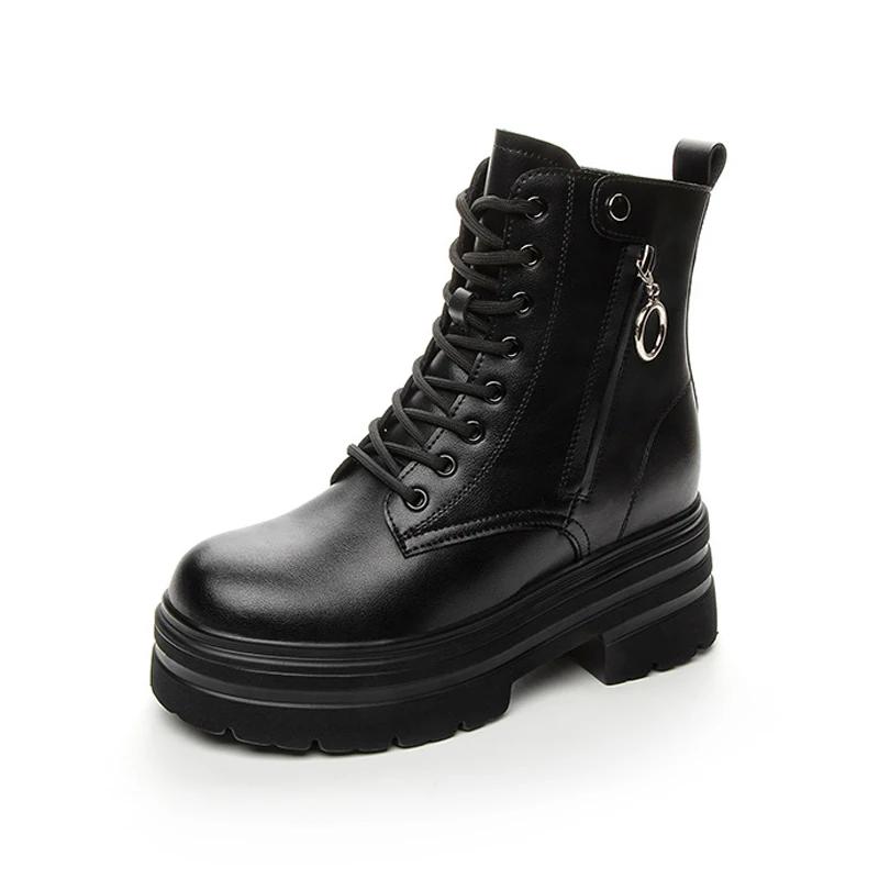 2024 Winter Shoes Women Modern Boots Genuine Leather High Heels Party Women Ankle Boots Warm Plush Square Heels 7cm Black D189