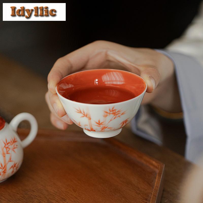 2 Stück/Los Handbemalte Unterglasurfarbe Bambus-Teetasse Antike Teeschale Krug Teeverkostung Riechbecher Chazhan Meistertassen Handwerk 70ml
