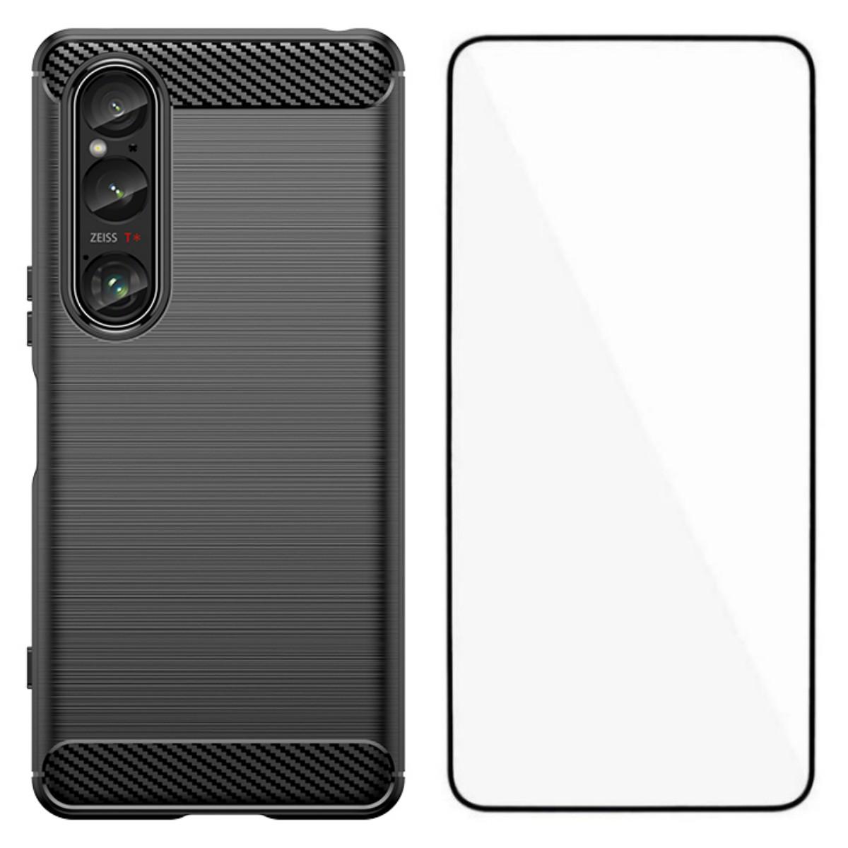 

For Sony Xperia 1 VI Case with Screen Film WANLONFENG LS Series Big Lens Hole Brushed Texture TPU Phone Cover Black