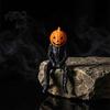 Spooky Home Decorations 3D Printed Pumpkin Head Sitting Figurine, Halloween Funny Gentleman Seasonal Room Decoration, Miniature Statue Desktop