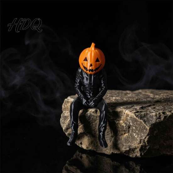 Spooky Home Decorations 3D Printed Pumpkin Head Sitting Figurine, Halloween Funny Gentleman Seasonal Room Decoration, Miniature Statue Desktop