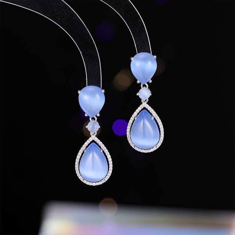 

2024 новые модные темпераментные серьги-капли из популярного опала, серебряные серьги-иглы S925, туфли синий