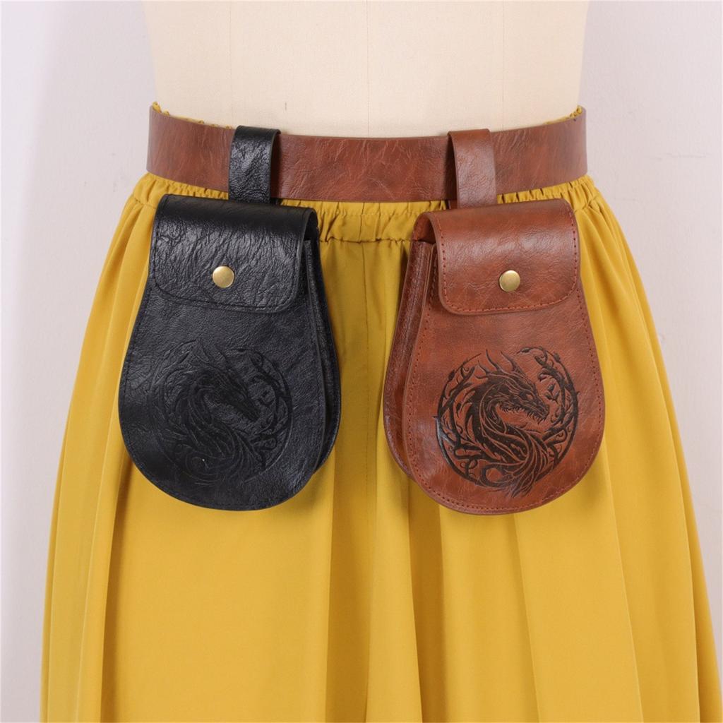 Medieval Belt Bag With Adjustable Strap For Coins Keys Essential PU Leather Waist Bag Unisex Cosplay Costume Accessory