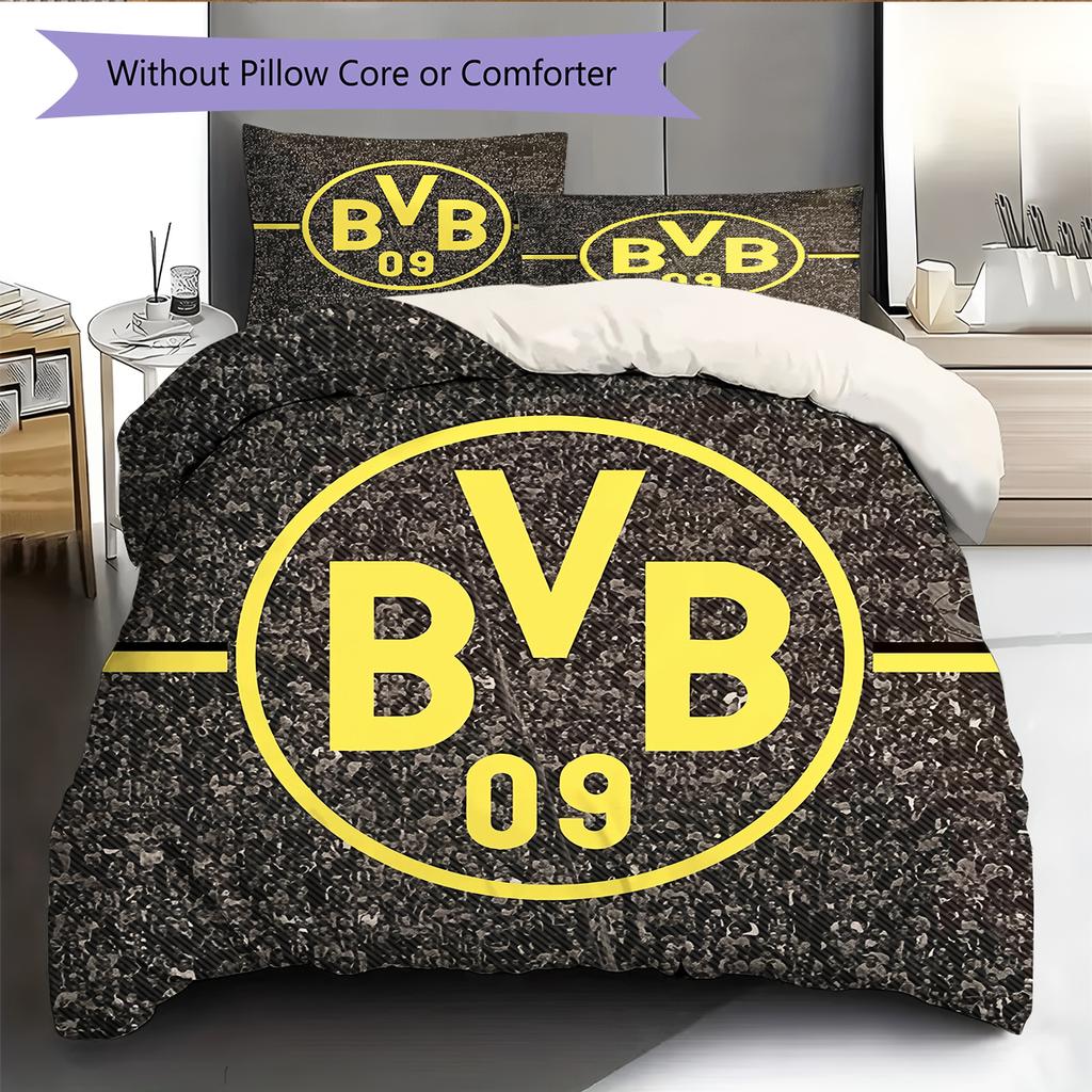Borussia Dortmund Team Logo Muster Bettwäsche Heimdekoration Geburtstagsgeschenk (1 Bettbezug + 2 Kissenbezüge, ohne Füllung)