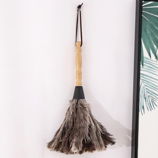 Feather Duster Soft Anti-static Eco-Friendly Washable Recyclable Cleaning Ostrich Hair Wooden Handle Fluffy Duster for Home