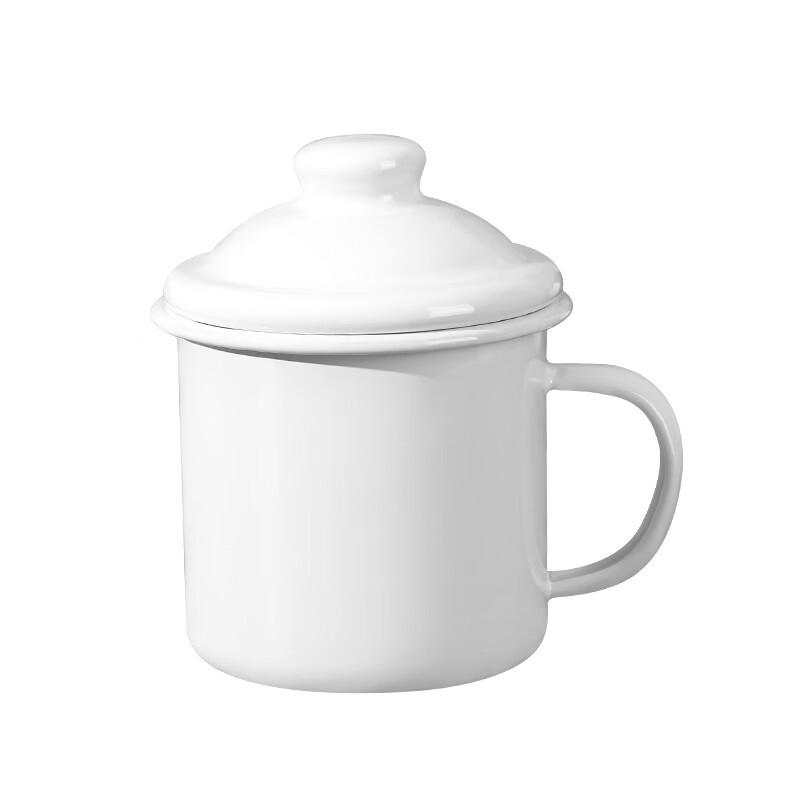 Vintage Enamel Coffee Mug Set with Lids and Rope Handles