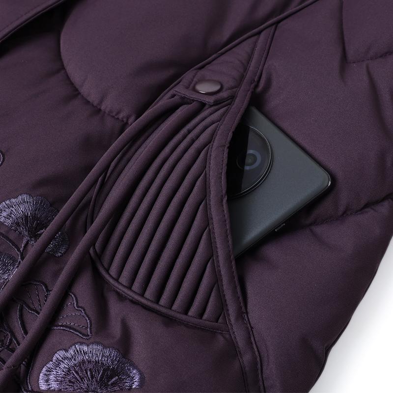Women Middle‑Aged Winter Padded Coat Detachable Hood Embroidery Warm Quilted Jacket XL‑5XL
