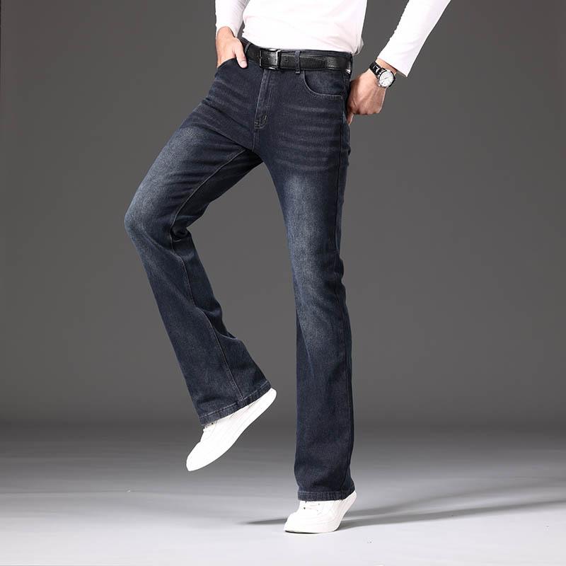 Men's Flared Jeans High Waist Loose Stretch Thickened Flared Denim Wide Leg Pants