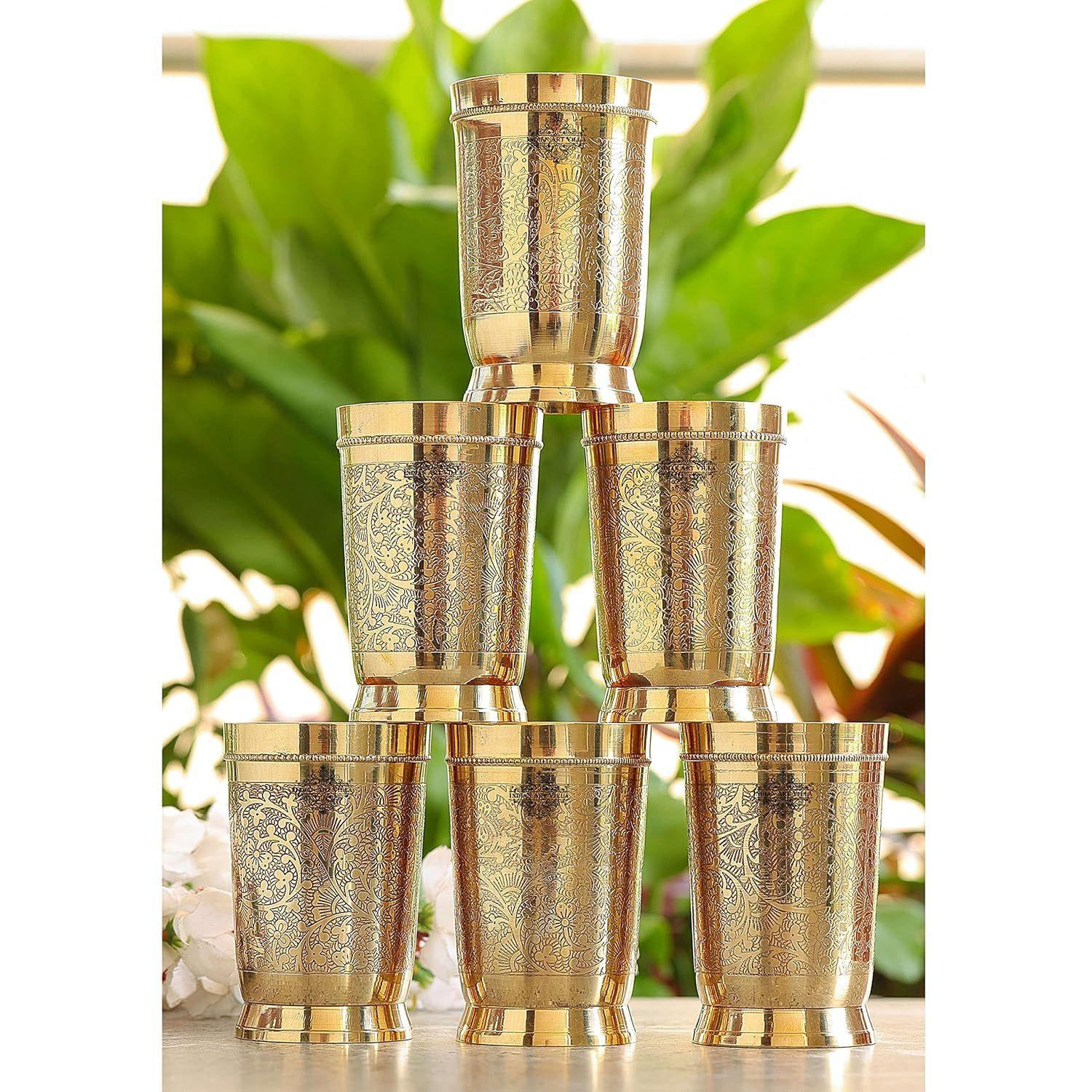 

Pure Brass Glass or Drinking Serving Water, Yoga & Ayurveda, Set of 6
