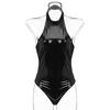 Womens Sexy Leather Lingerie  Teddy Bodysuit Backless Jumpsuit Underwear