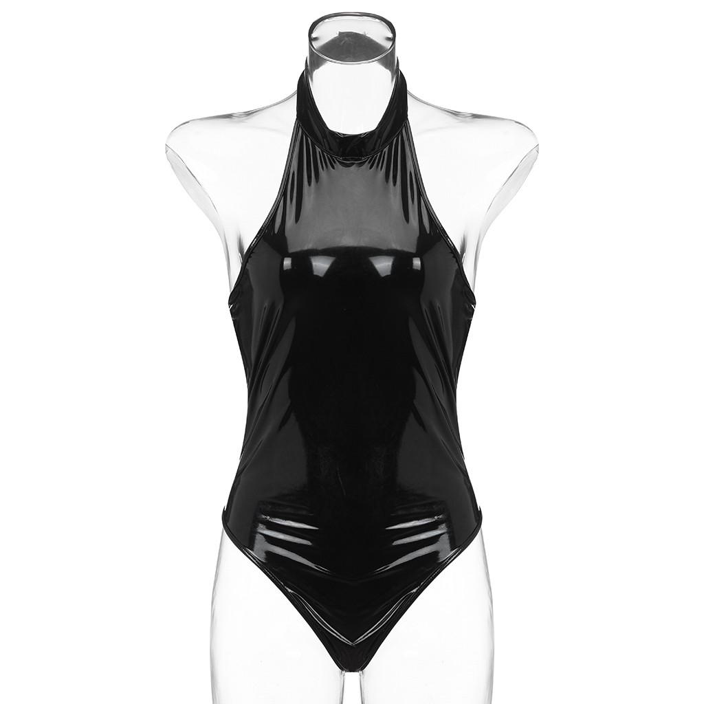 Womens Sexy Leather Lingerie  Teddy Bodysuit Backless Jumpsuit Underwear
