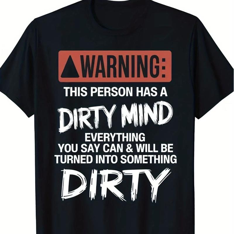 Men s Funny Warning Dirty Mind T-Shirt Bold Red/White Text Cotton Crew Neck Tops M чёрный