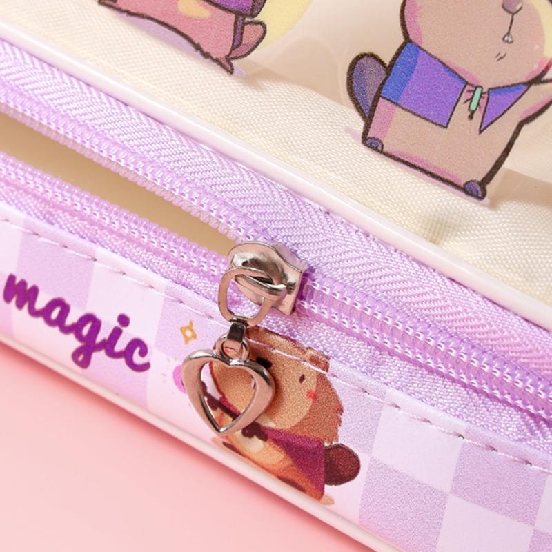 Cartoon Capibala Pencil Bag Large Capacity Pencil Case Aesthetic Pen Case Makeup Bag Clear Pen Bag Pencil Organisers