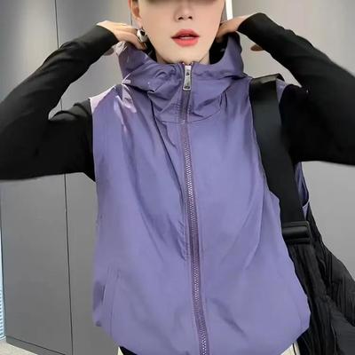Dames Zomer Dun Model Losse Hooded Vest Buiten Sport Zonbescherming Kort Shirt