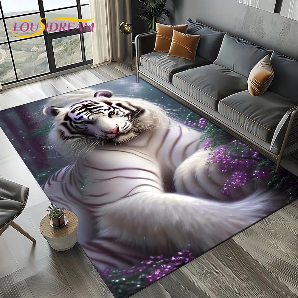 Fierce Tiger Lion Leopard Beast Animal Wildlife Cartoon Carpet Rug for Living Room Bedroom Sofa Decoration,Non-slip Floor Mat