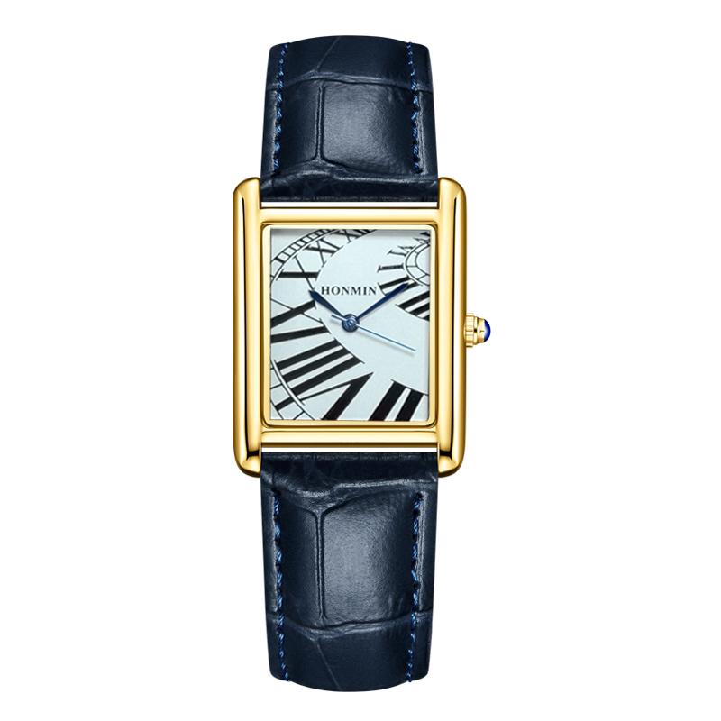 HONMIN Luxury Style Roman Dial Tank Ultra-Thin Rectangular Elegant Men's Quartz WaterProof Watch