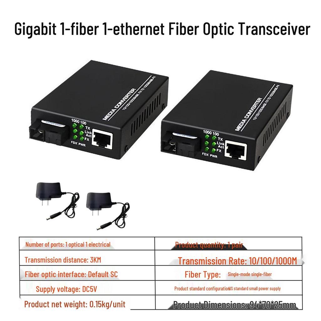 HTB-GS-03AB Single-Mode Single-Fiber Optic Transceiver SC - Gigabit 1 Fiber, 1 Electric