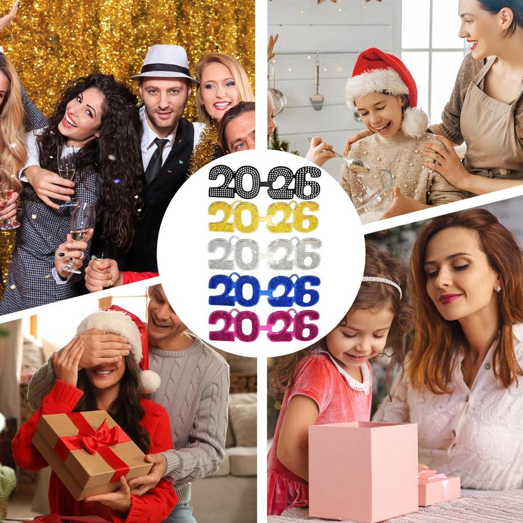 2026 New Years Glasses Bling Eyewear Decors 2026 Happy New Year Eyeglasses 5 Pieces For Photo Props Men Women Family Guests