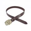 Western Denim Belt, Bull Head Big Board Buckle, Retro Silver And Green Men'S Punk Leather Fried Street Belt