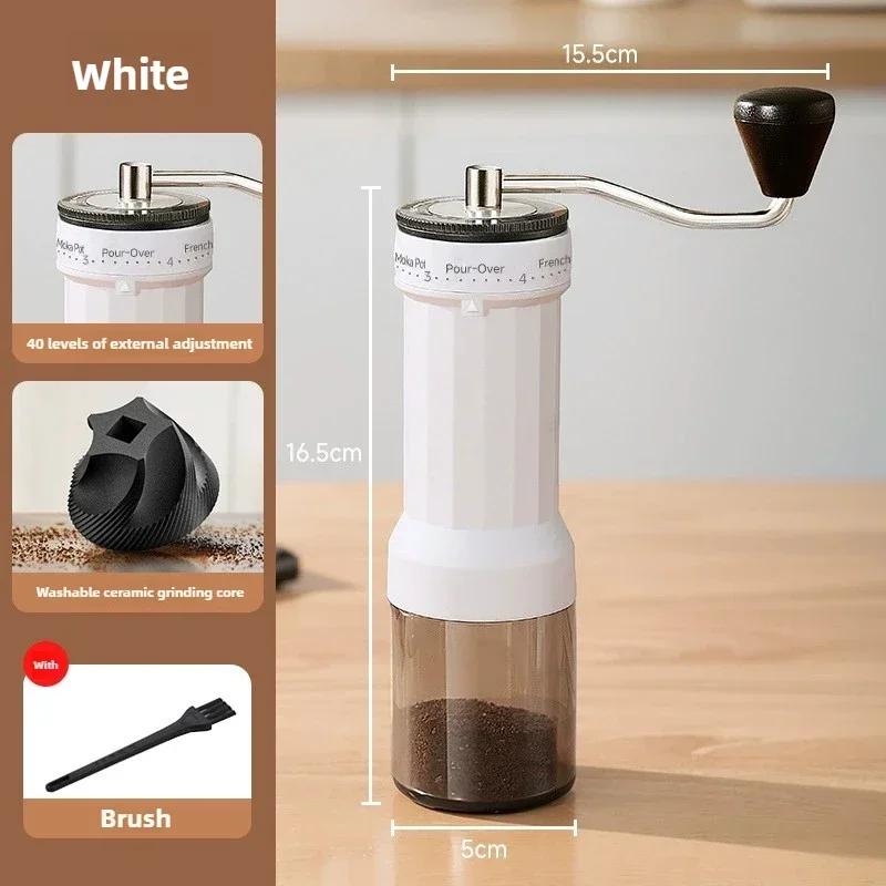 EXSX Manual Coffee Grinder Portable Hand Crank Coffee Bean Grinder with Ceramic Burr 40 Gears Adjustable Setting Coffee Grinder белый