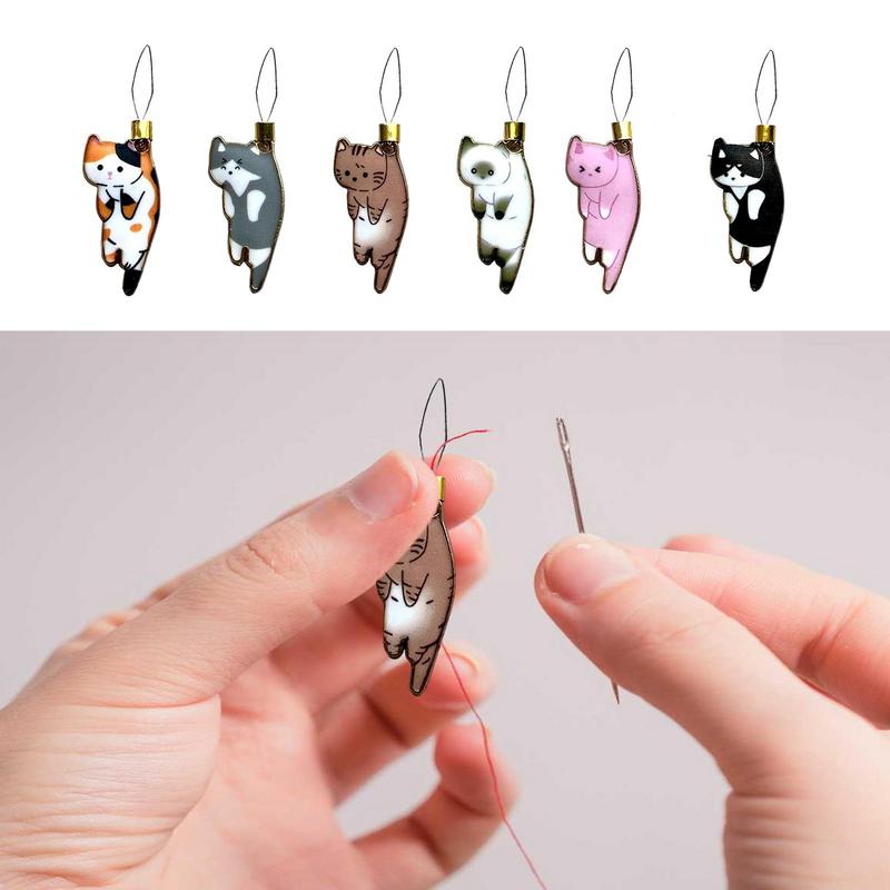 Cartoon Cat Threader Mini Cartoon Manual Threader Alloy Needle Threader Household DIY Sewing Accessories Punch Hand Sewing Tool