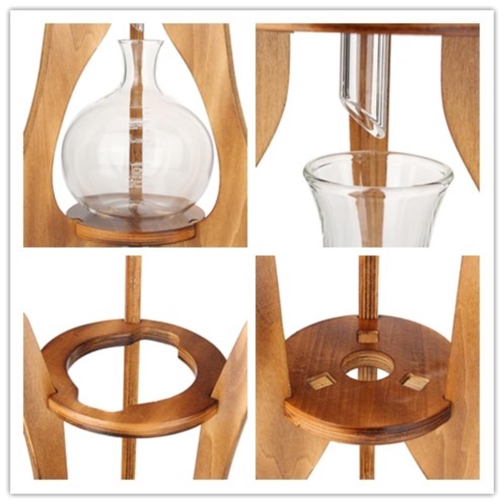 600 ml 8 Tassen Kaltes Tropf-Eis Siphon Kaffeekanne Maker Glas Dutch Brew Maschine Filterpapier Home Küche Kaffee Werkzeug Holzrahmen