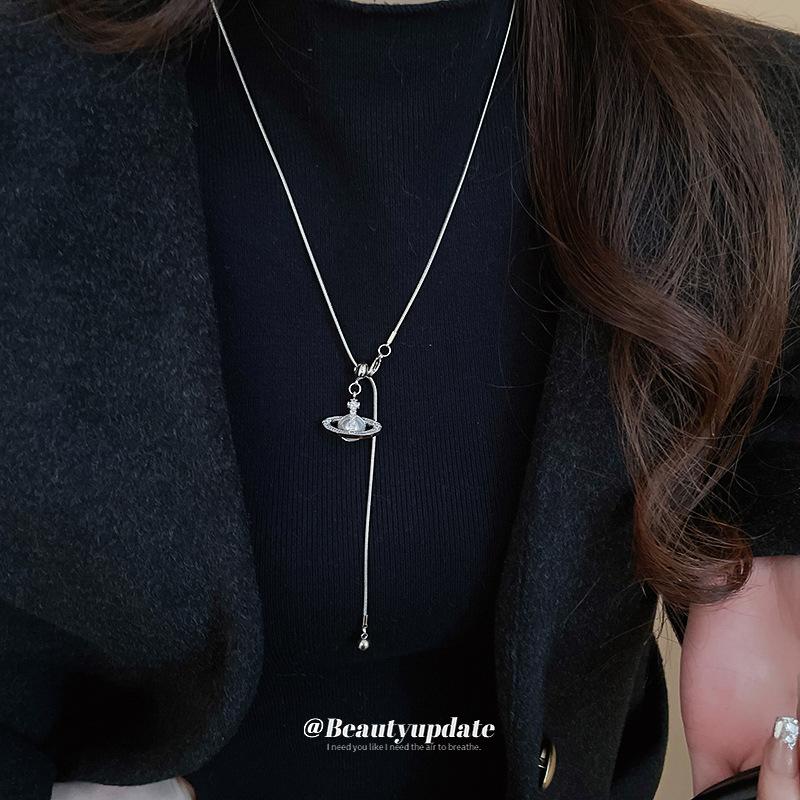 Simple Planet Pendant Pearl Necklace Women's Niche Versatile Sweater Chain Women's Accessories