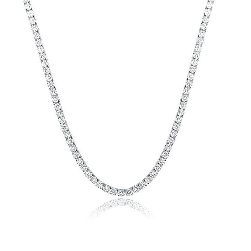 18K White Gold Plated Zirconia Tennis Necklace Choker, 4-Prong, Size Options: 2mm-6mm, Fashion Trend Bestseller
