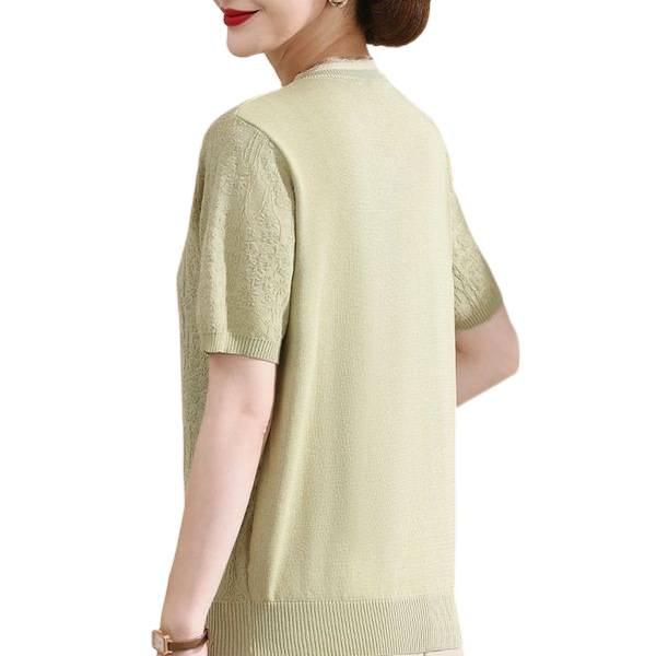 Mom's Summer Ice Silk Short-Sleeve T-Shirt for Women 50+, Stylish Top for Middle-Aged and Elderly