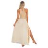 Women Mock Neck Sleeveless Dress Color Block Fashion Keyhole Back Side Split Modern Lyrical Dance Gown