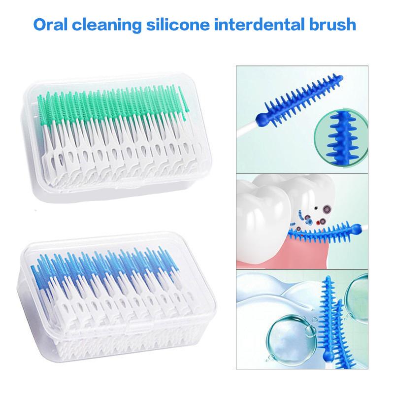 Interdental Silicone Brushes 100/160 Units Dental Toothpicks Brush Between Teeth With Thread Oral Cleaning Tools