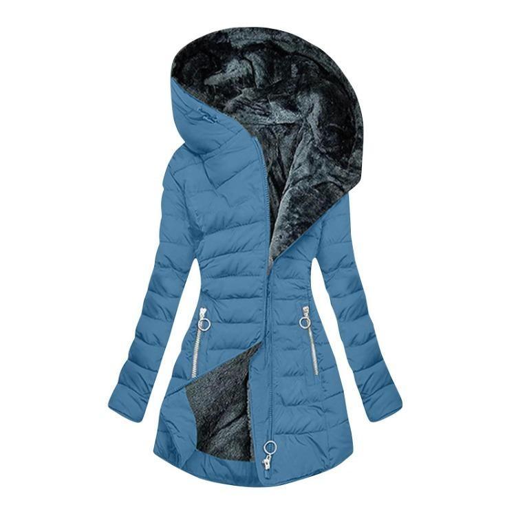 

Women Hooded Cotton Jacket Warm Long Zipper With Pockets XXXXXL синій