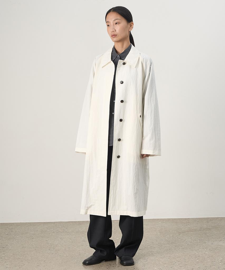 Rough Side White Label Washed Balmacan Coat Ivory