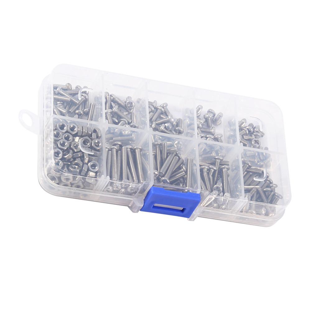 340PCS 304 Stainless Steel Nuts and Bolts Assortment Kit Pan Head Full Thread Screw Assortment Kit Clear Storage Box