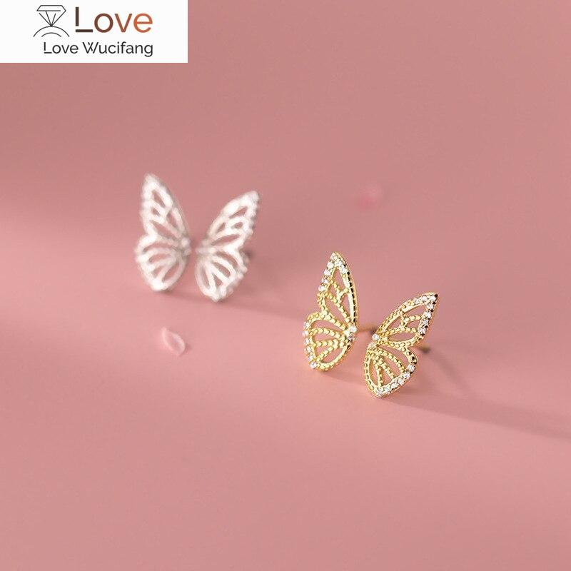 Woozu European Simple Butterfly Pave Zircon Stud Earrings For Women Fashion Sweet Wedding Exquisite 925 Sterling Silver Jewelry