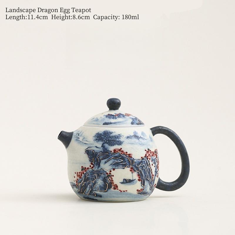 

180ml Blue And White Landscape Pattern Retro Glazed Teapot Chinese Ceramic Tea Kettle Tea Ceremony Tea Maker Kung Fu Tea Pot