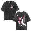 Washed Vintage Anime Death Note Tshirt Yagami Light Graphic T Shirts Men Women Cartoon Manga Oversized Tshirts S Streetwear