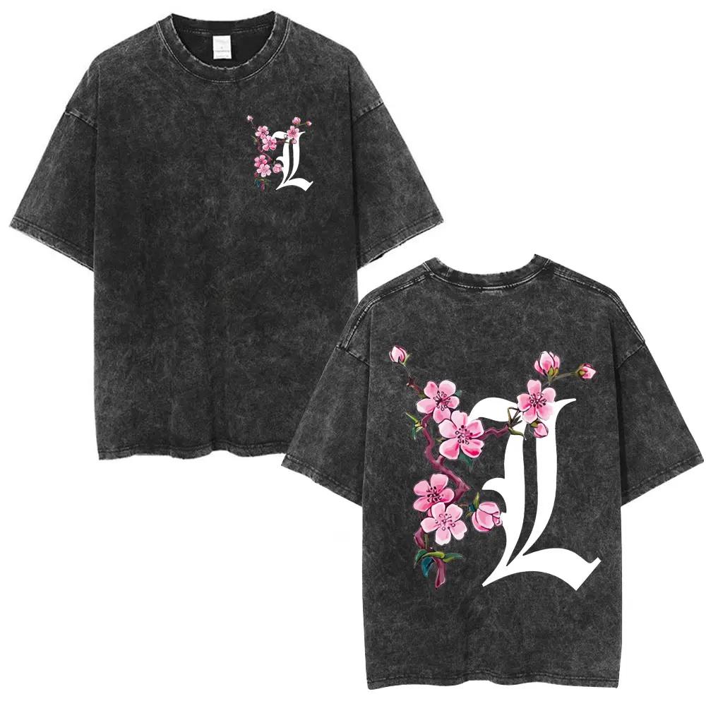 Washed Vintage Anime Death Note Tshirt Yagami Light Graphic T Shirts Men Women Cartoon Manga Oversized Tshirts S Streetwear