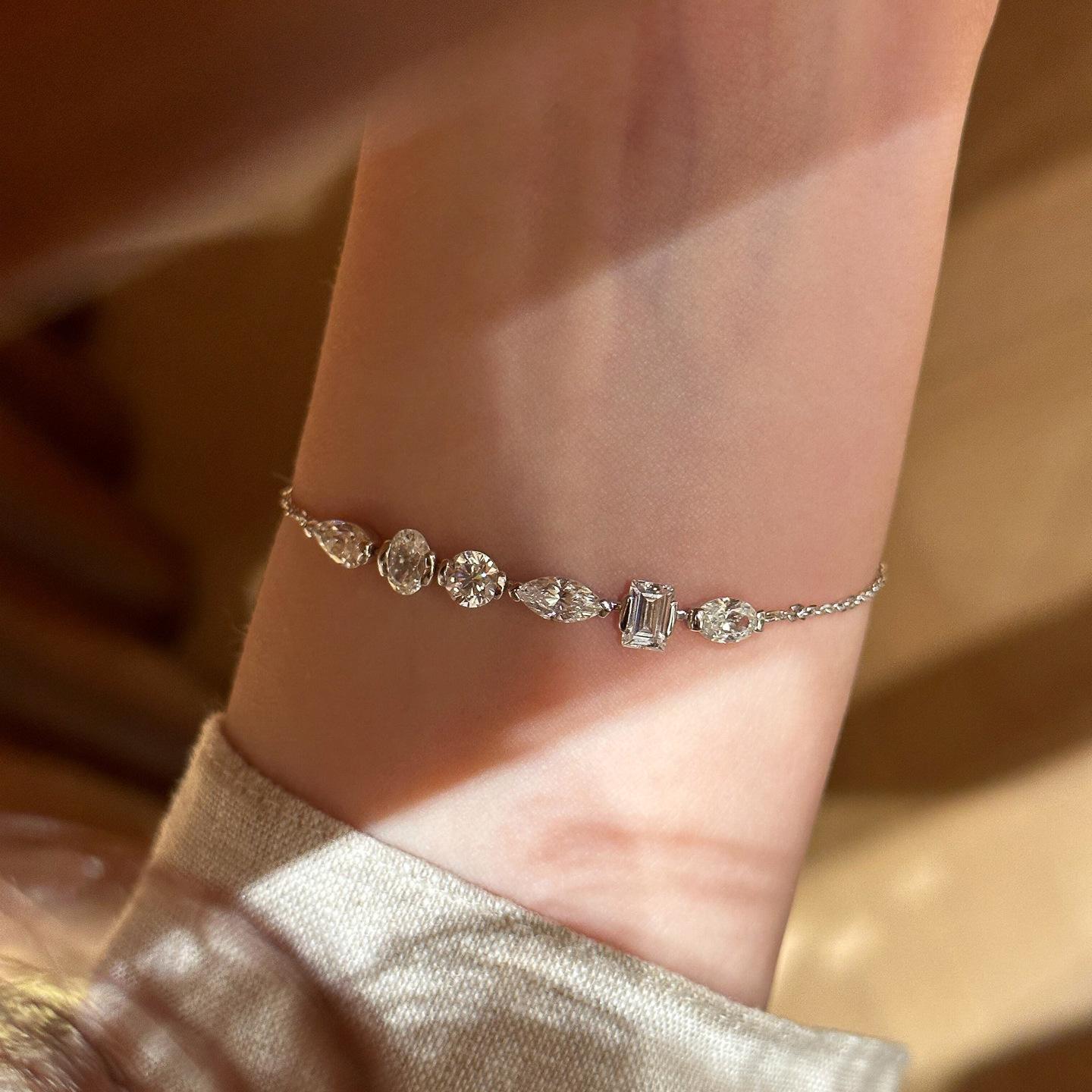 

Fresh style irregular cut sparkling inlay diamonds extremely fine bracelets for women light luxury daily bracelet jewelry gift 17-20cm серебряный