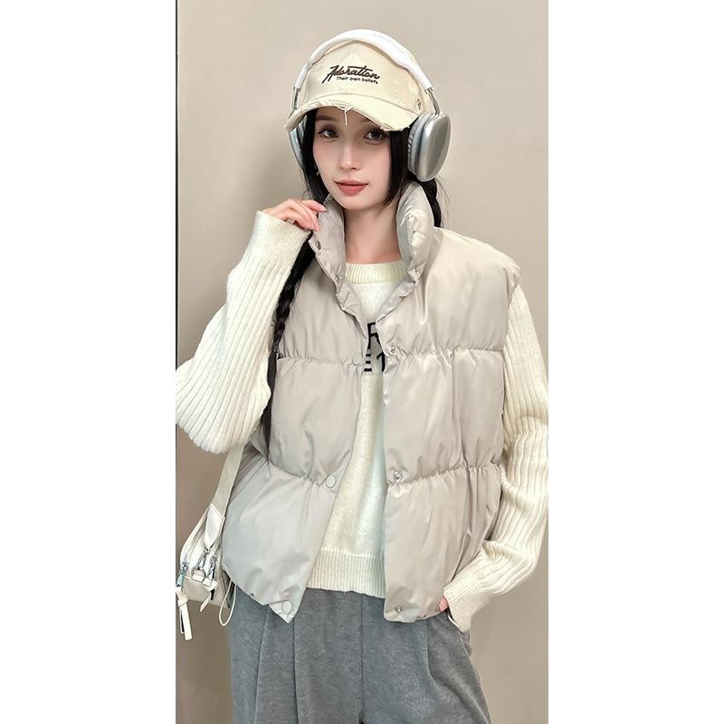 Down Cotton Vest Women's Autumn and Winter New Korean Style Loose Cotton Waistcoat Solid Color Vest Jacket
