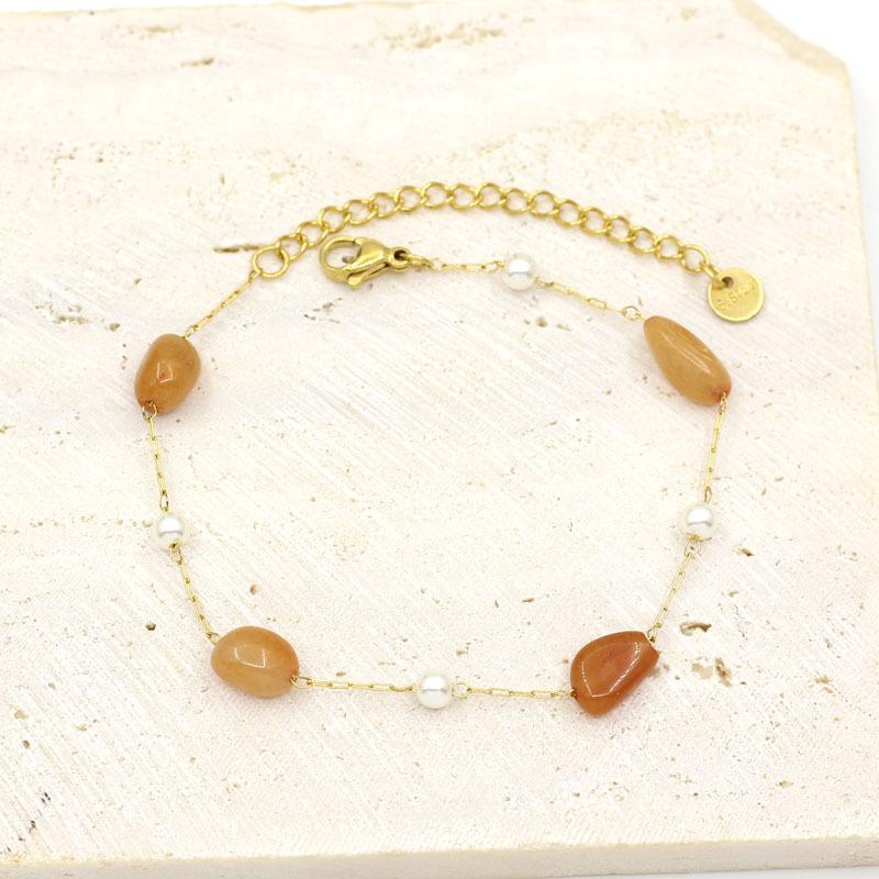 European & American Natural Stone Titanium Steel Pearl Bracelet: High-End, Colorfast, Retro Style Bestseller жёлтый/оранжевый