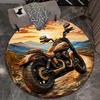 Motorcycle Sunset Landscape Round Rug Plush Floor Mat Biker Style Room Decor Adventure Travel Theme Carpet Motorcycle Lover Rug