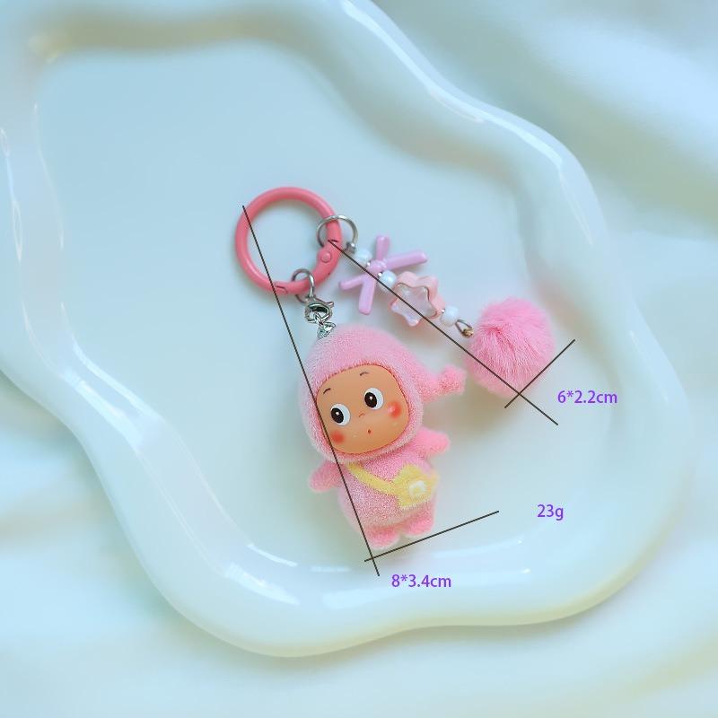 Cartoon Flocking Star Person Keychain Doll Pendant DIY Mobile Phone Cute Pendant Plush Doll Creative Decoration