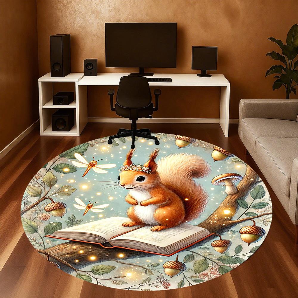 1pc squirrel book Round Chair mat Area Rug - Non-Slip, Floor Mat for Office, Bedroom, and Indoor Decor -1002061