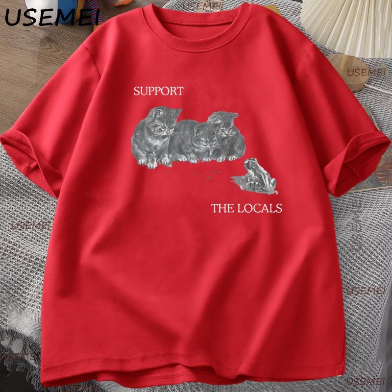 

Kitten and Frog Vintage T Shirt Frog Cat Printed Tee Funny Unisex Women TShirt Y2k Clothes Cotton Short Sleeve Tshirt Loose Tops S