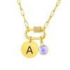 Vnox Stainless Steel Women Necklace Free Engraving Round Brand Twelve Birthstones Pendent Necklace Birthday Mother's Day Gift